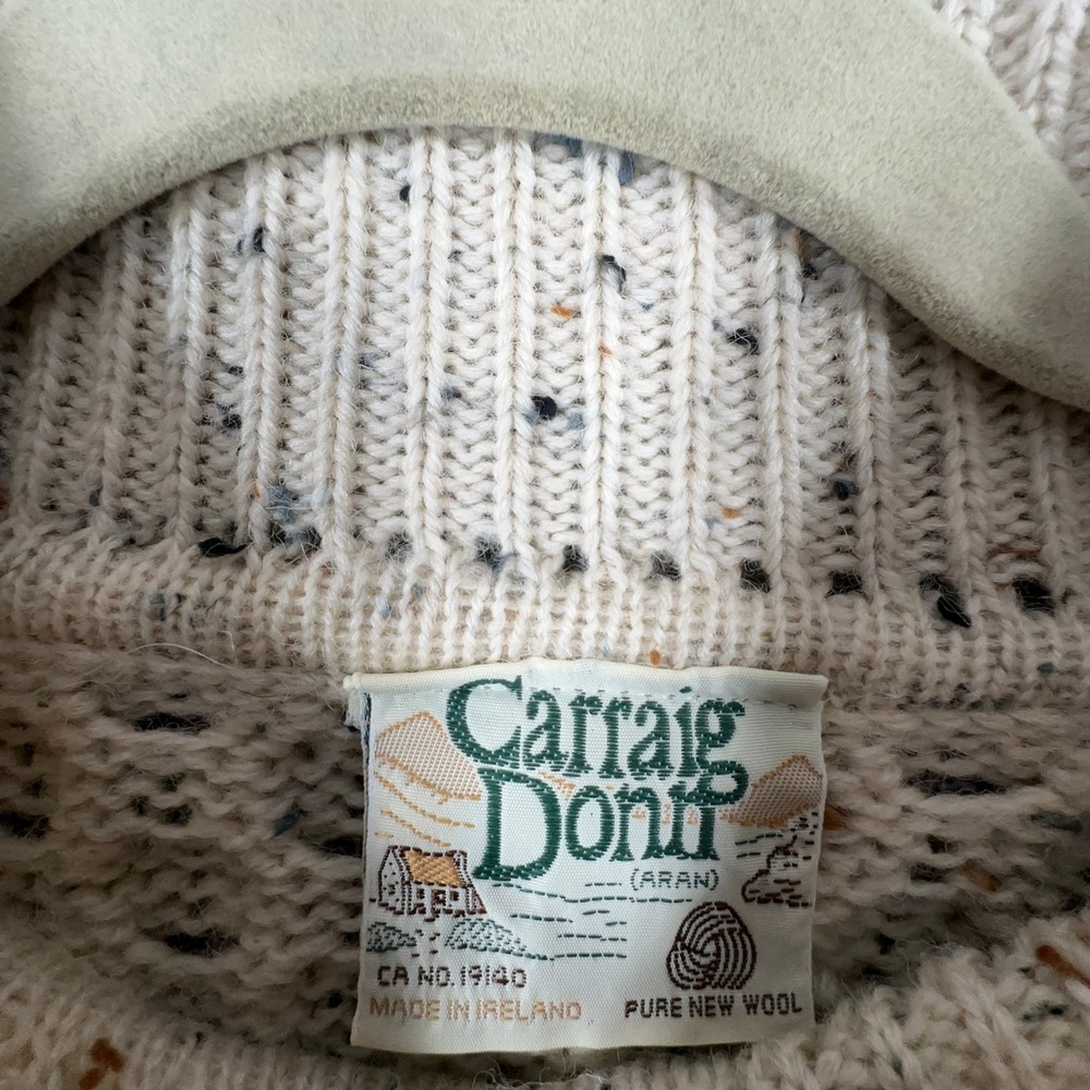 Carraig Donn Aran Sweater Womens XL Cream Wool Cable Knit Fisherman Ireland Made - Picture 4 of 7